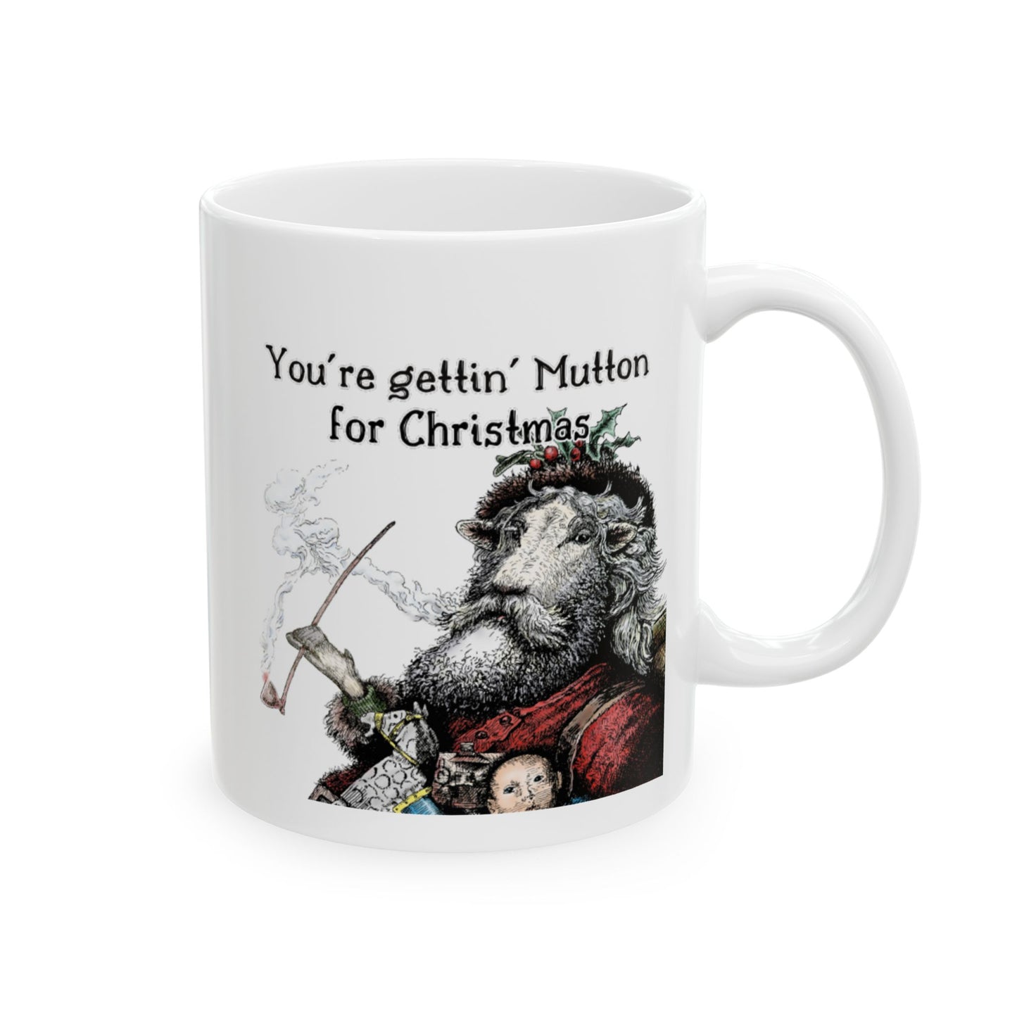 Santa Sheep is on his way, have your been naughty, or nice? Ceramic Mug, (11oz, 15oz)