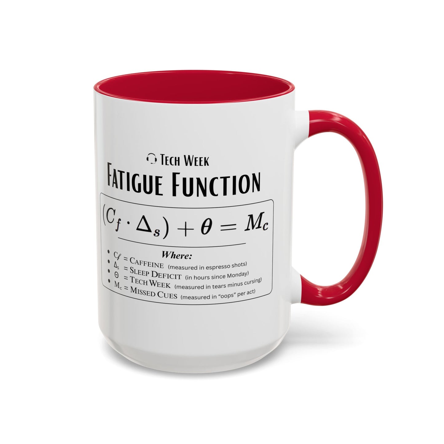 Theatre Math - Tech Week Fatigue Function Mug - Funny Theater Science Coffee Cup | Director Mug, Drama Teacher Humor (11oz & 15oz)
