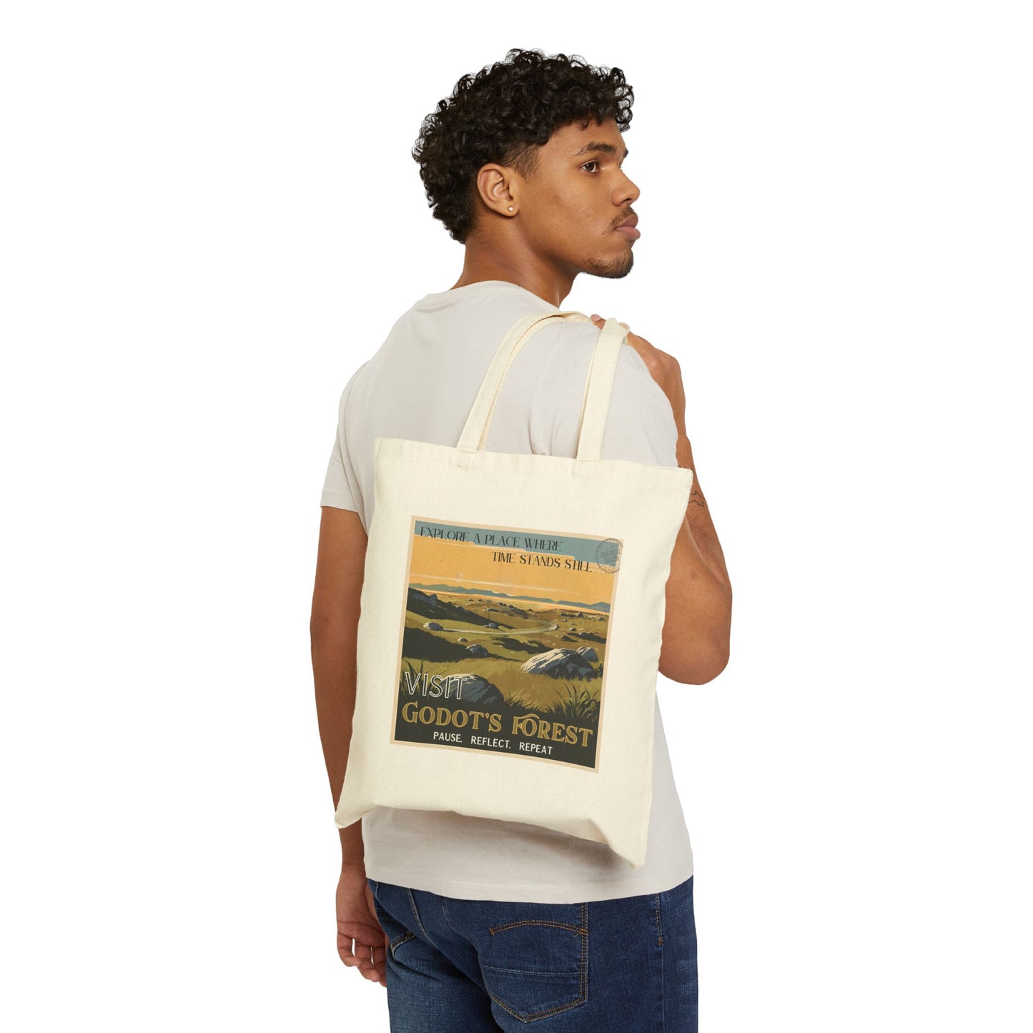 Visit Godot's Forest Tote Bag - 100% Cotton Canvas, Black or Natural - Waiting for Godot Theater Gift