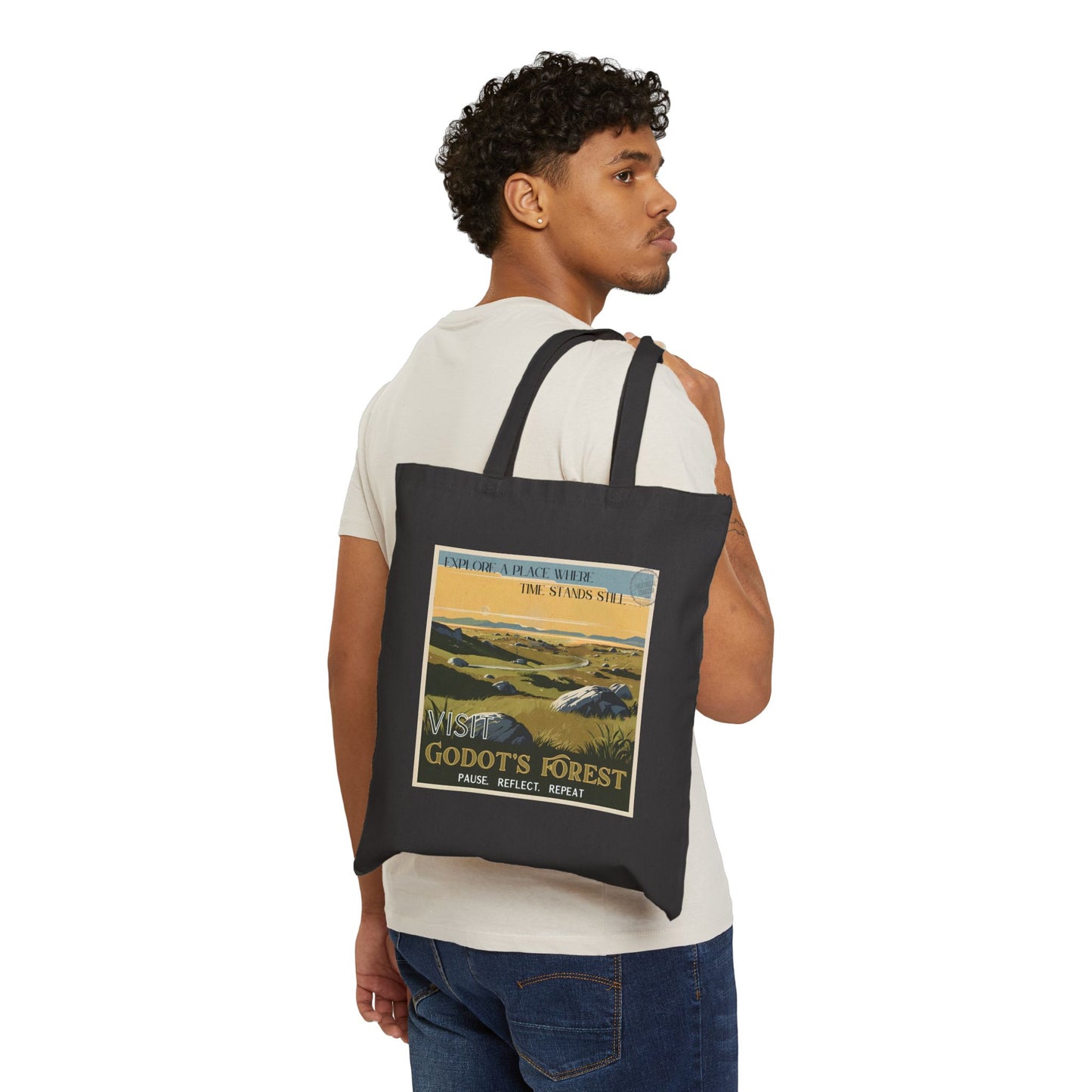 Visit Godot's Forest Tote Bag - 100% Cotton Canvas, Black or Natural - Waiting for Godot Theater Gift