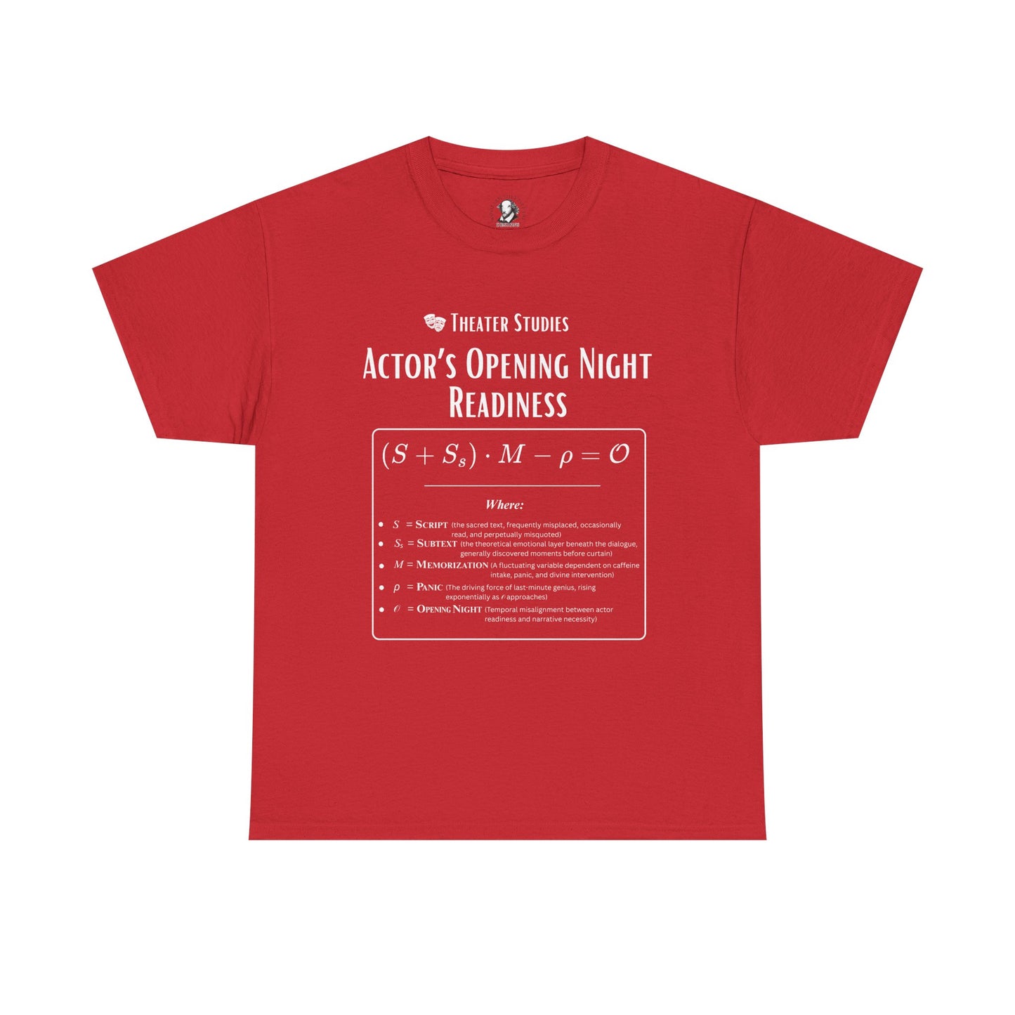 Theater Math - Actor’s Opening Night Readiness Equation | Scientific Theater Collection | Actor Gift Tee