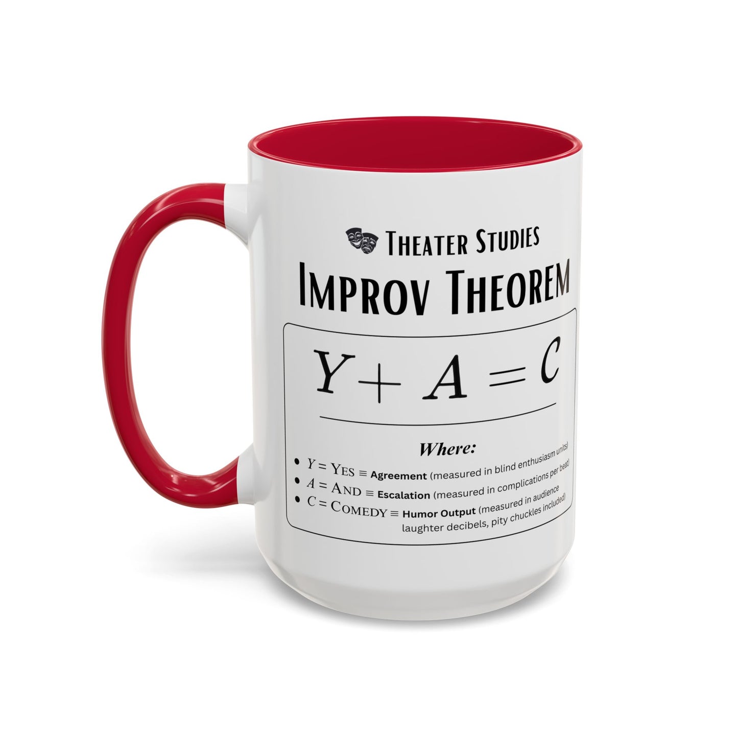 Theatre Math - Improv Theorem Mug - Yes And Comedy Equation - Funny Theater Teacher Gift - Improv Coach Coffee Cup - 11oz & 15oz