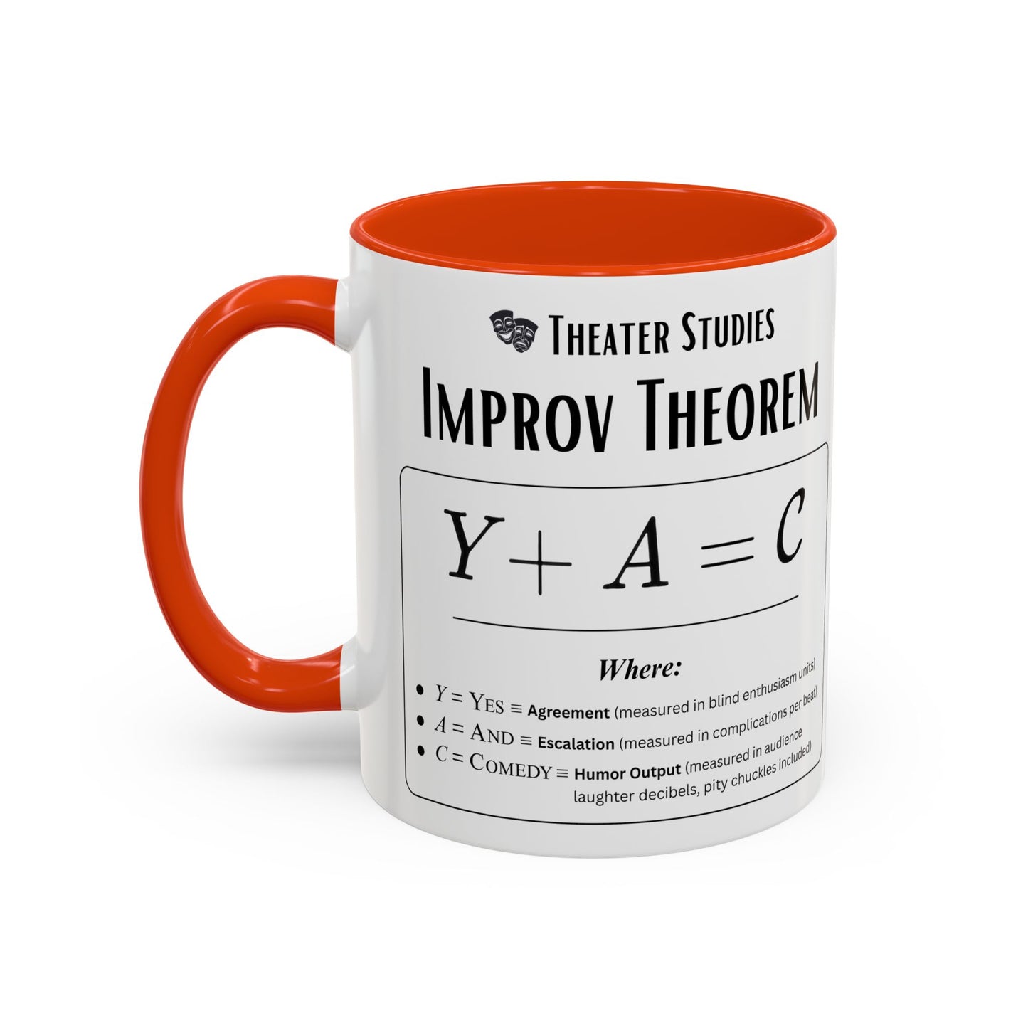 Theatre Math - Improv Theorem Mug - Yes And Comedy Equation - Funny Theater Teacher Gift - Improv Coach Coffee Cup - 11oz & 15oz