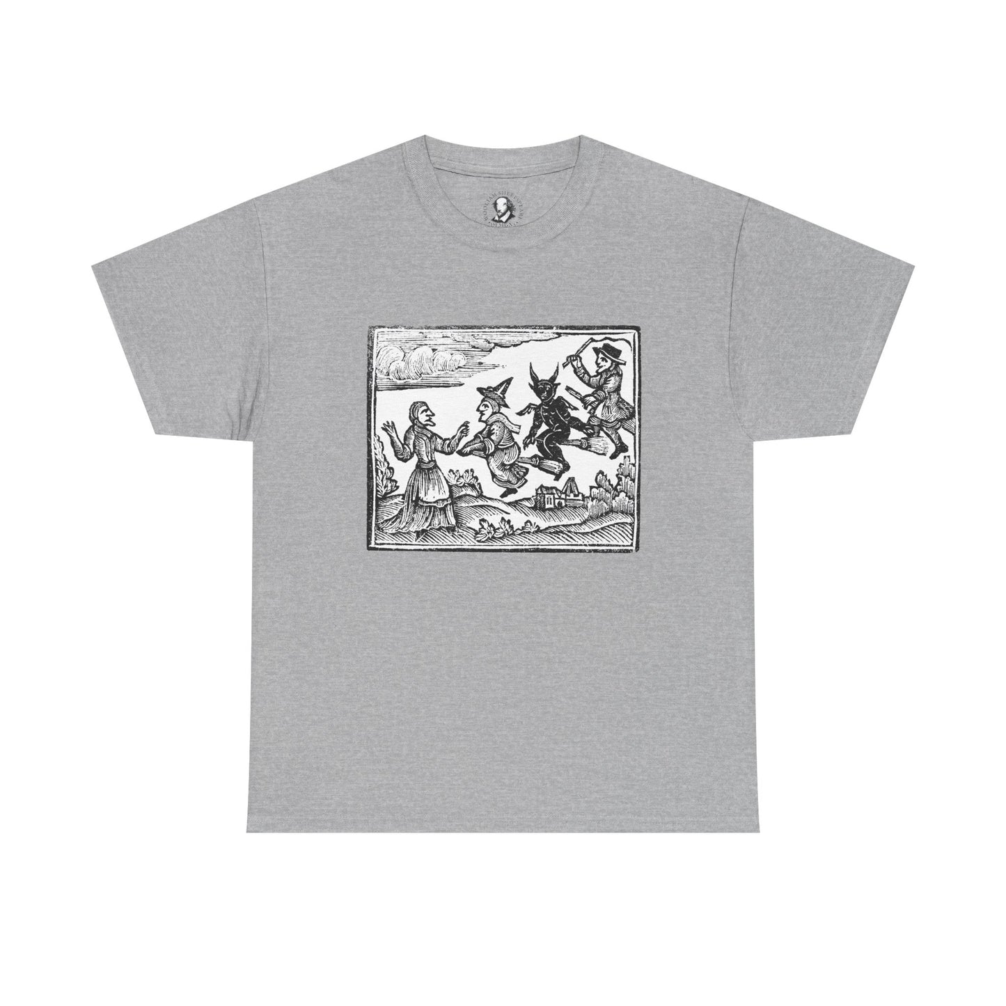 Vintage Witches Flying Woodcut T-Shirt - Gothic Occult Witchcraft Print Tee, Cotton Shirt, Witchy Tee, Halloween Shirt, Occult Clothing