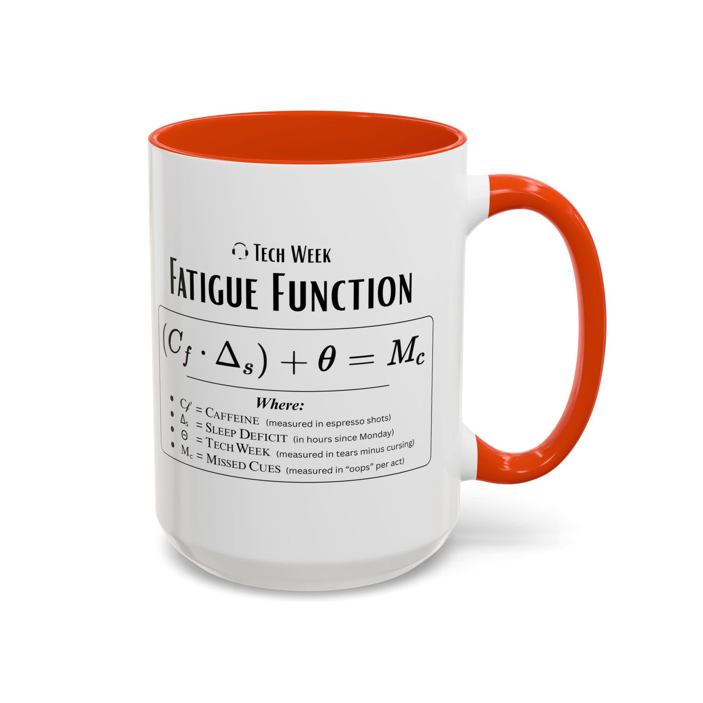 Theatre Math - Tech Week Fatigue Function Mug - Funny Theater Science Coffee Cup | Director Mug, Drama Teacher Humor (11oz & 15oz)