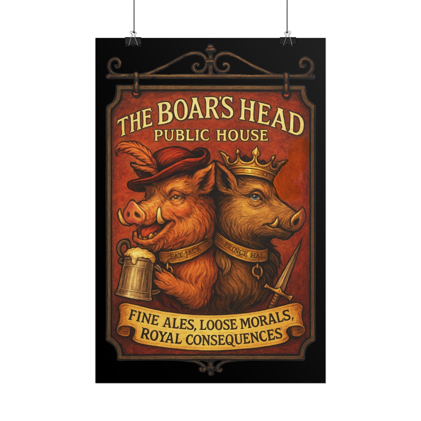 Shakespeare Gift - Boars Head Public House Poster - Falstaff & Hal Vintage Tavern Sign - Shakespeare Wall Art