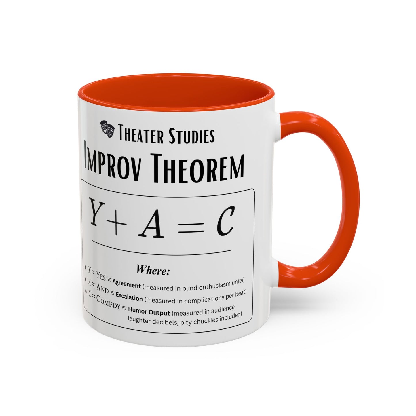 Theatre Math - Improv Theorem Mug - Yes And Comedy Equation - Funny Theater Teacher Gift - Improv Coach Coffee Cup - 11oz & 15oz