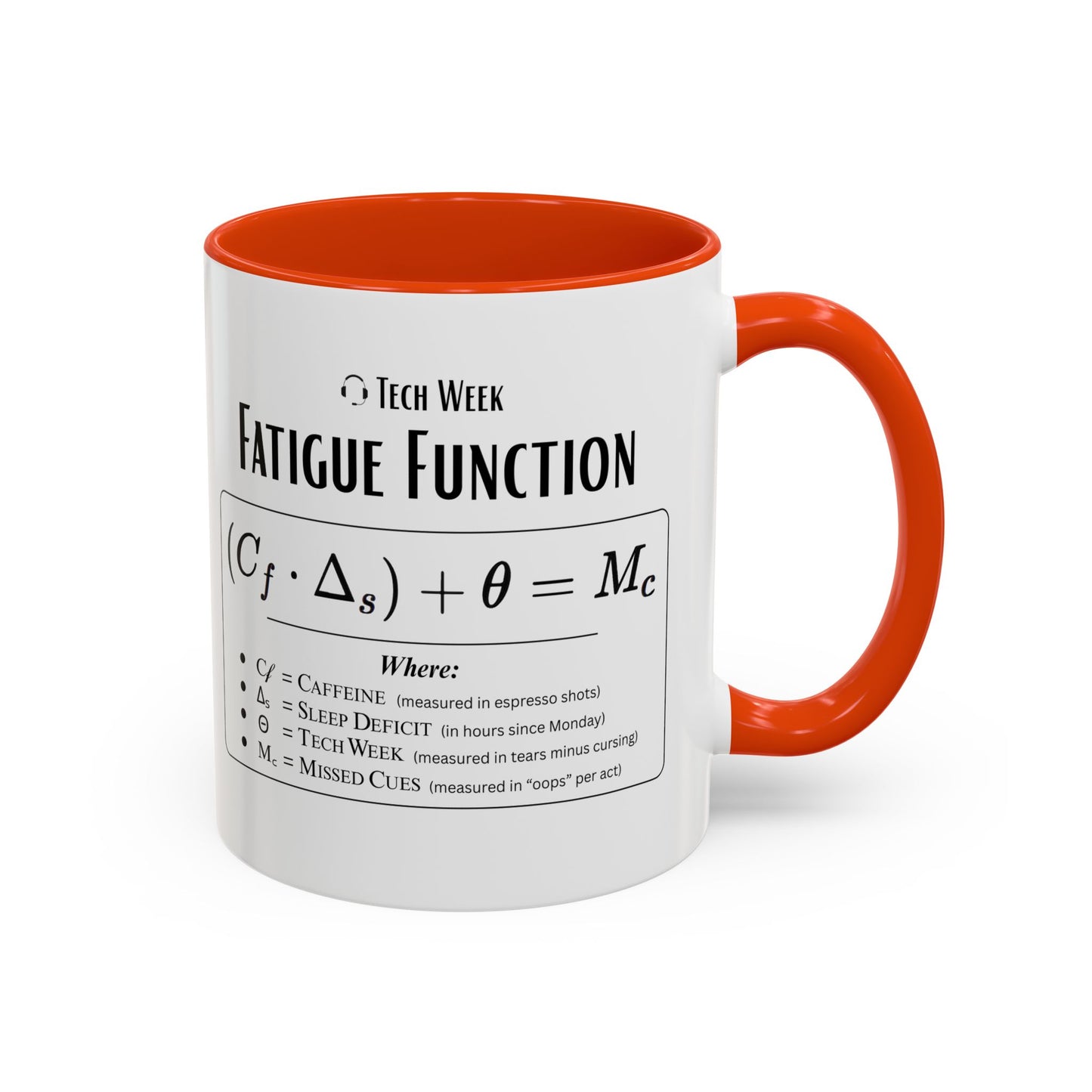 Theatre Math - Tech Week Fatigue Function Mug - Funny Theater Science Coffee Cup | Director Mug, Drama Teacher Humor (11oz & 15oz)