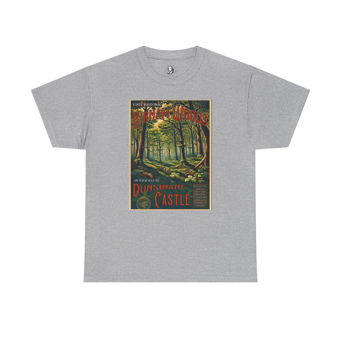 Birnam Woods Macbeth T-Shirt - Funny Shakespeare Parody Travel Poster Tee, Literary Gift for Theatre Lovers & English Majors