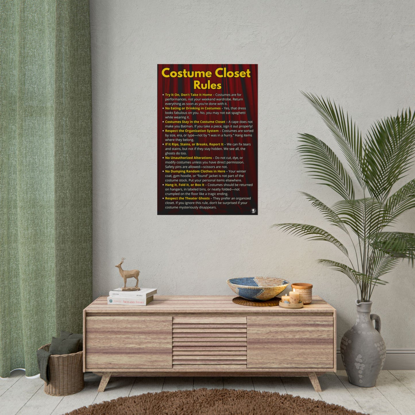 Costume Closet Rules Poster - Theater Classroom Wall Art - Drama Department Must-Have