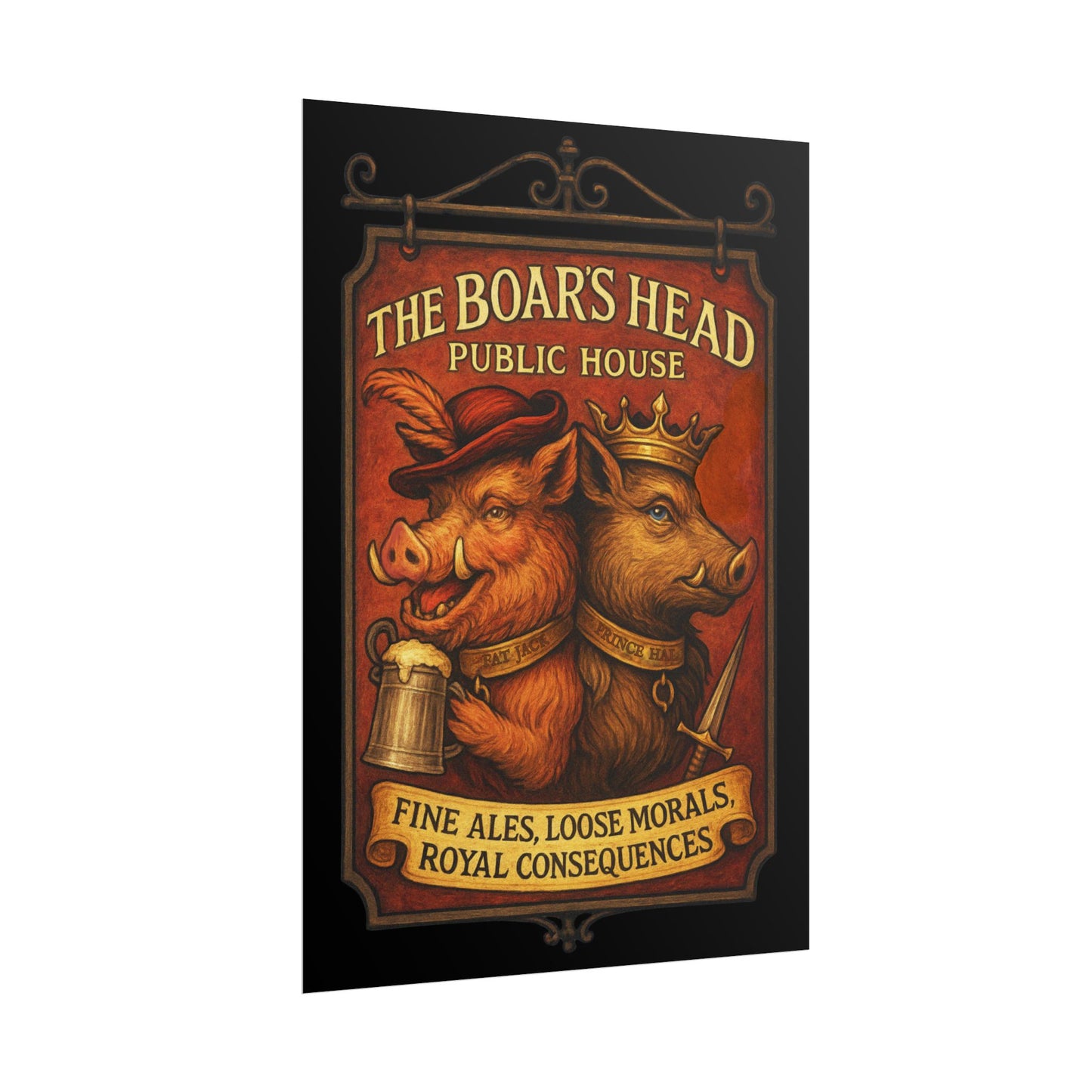 Shakespeare Gift - Boars Head Public House Poster - Falstaff & Hal Vintage Tavern Sign - Shakespeare Wall Art