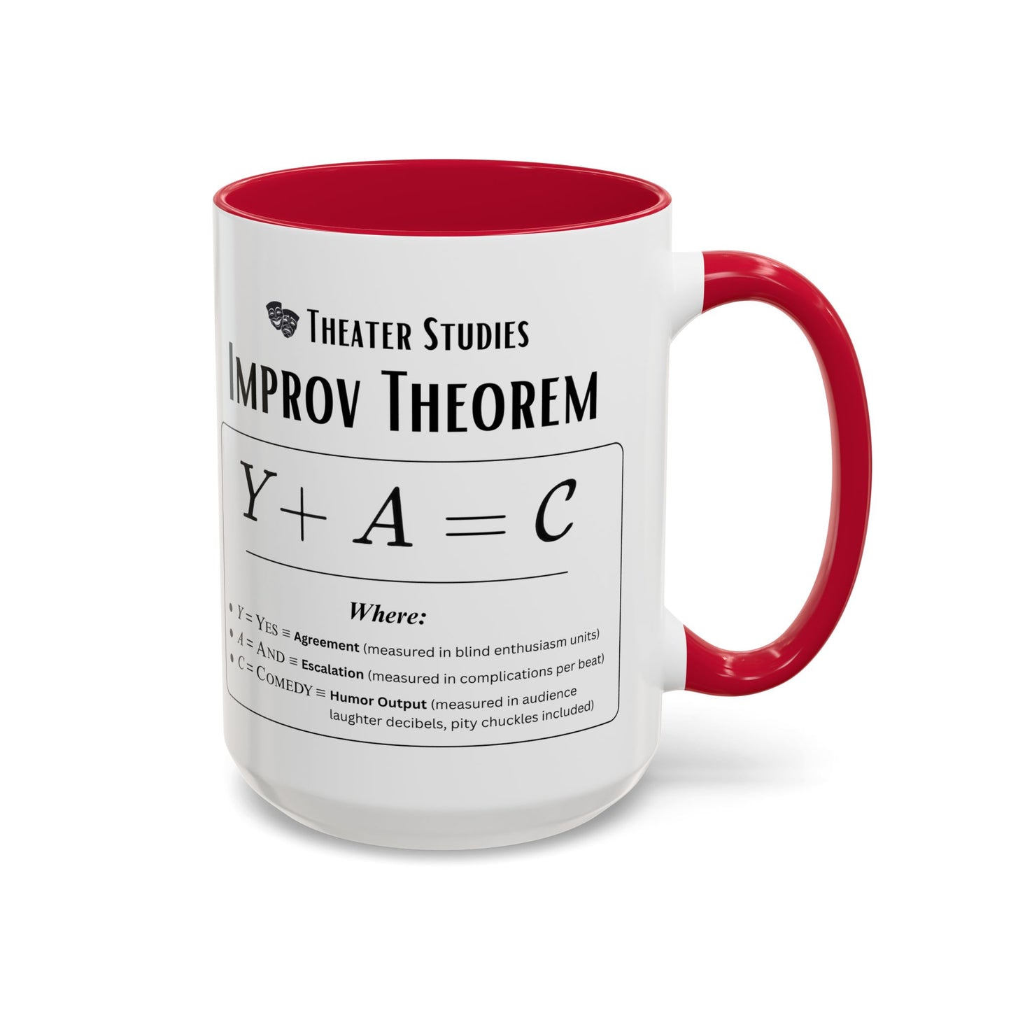 Theatre Math - Improv Theorem Mug - Yes And Comedy Equation - Funny Theater Teacher Gift - Improv Coach Coffee Cup - 11oz & 15oz