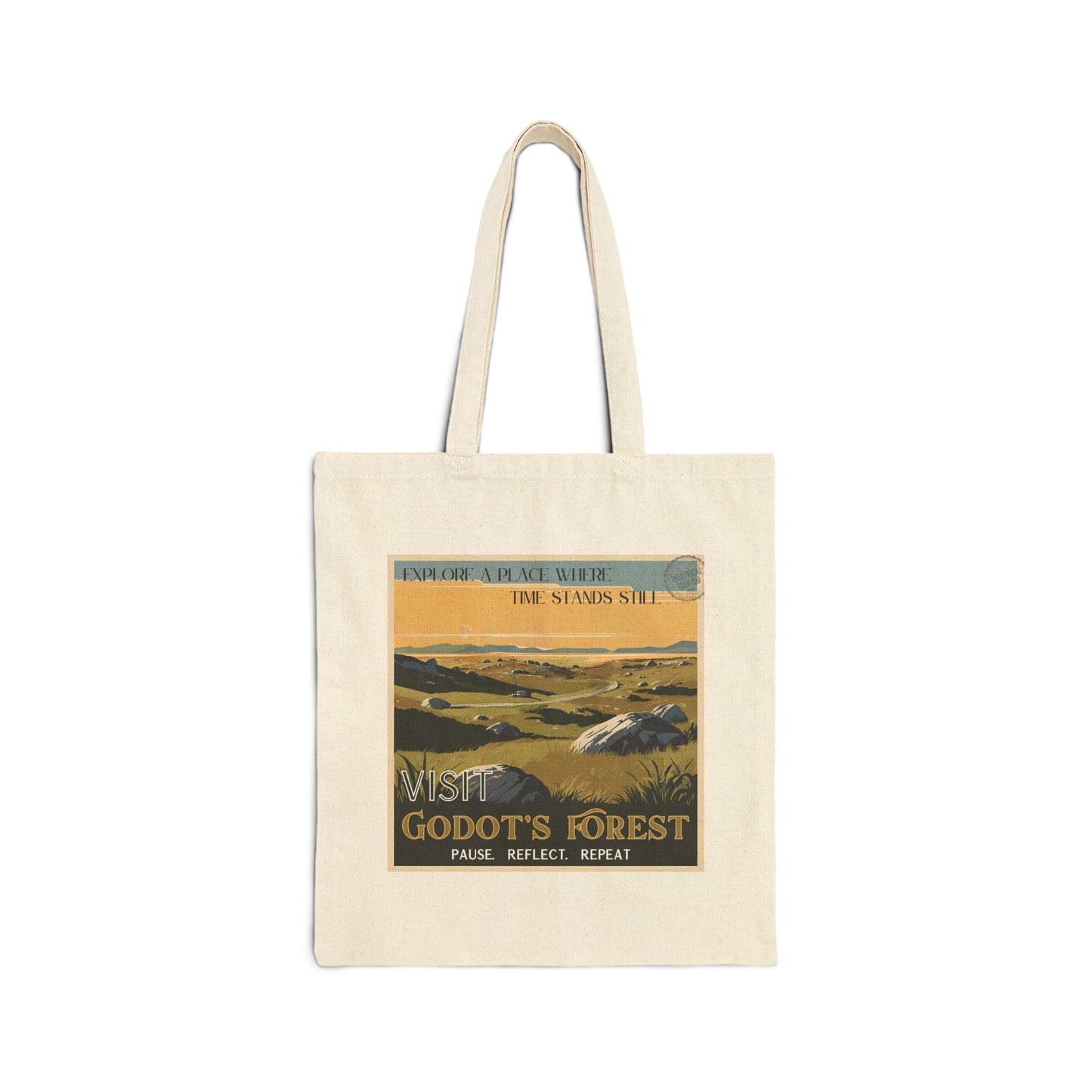 Visit Godot's Forest Tote Bag - 100% Cotton Canvas, Black or Natural - Waiting for Godot Theater Gift