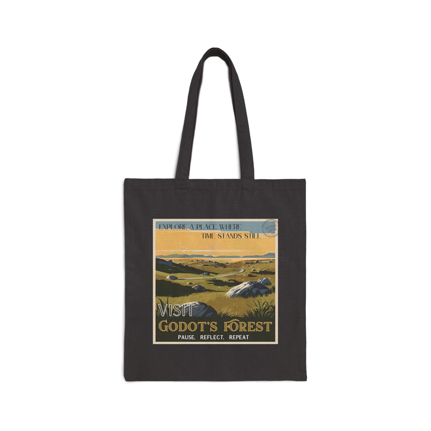 Visit Godot's Forest Tote Bag - 100% Cotton Canvas, Black or Natural - Waiting for Godot Theater Gift