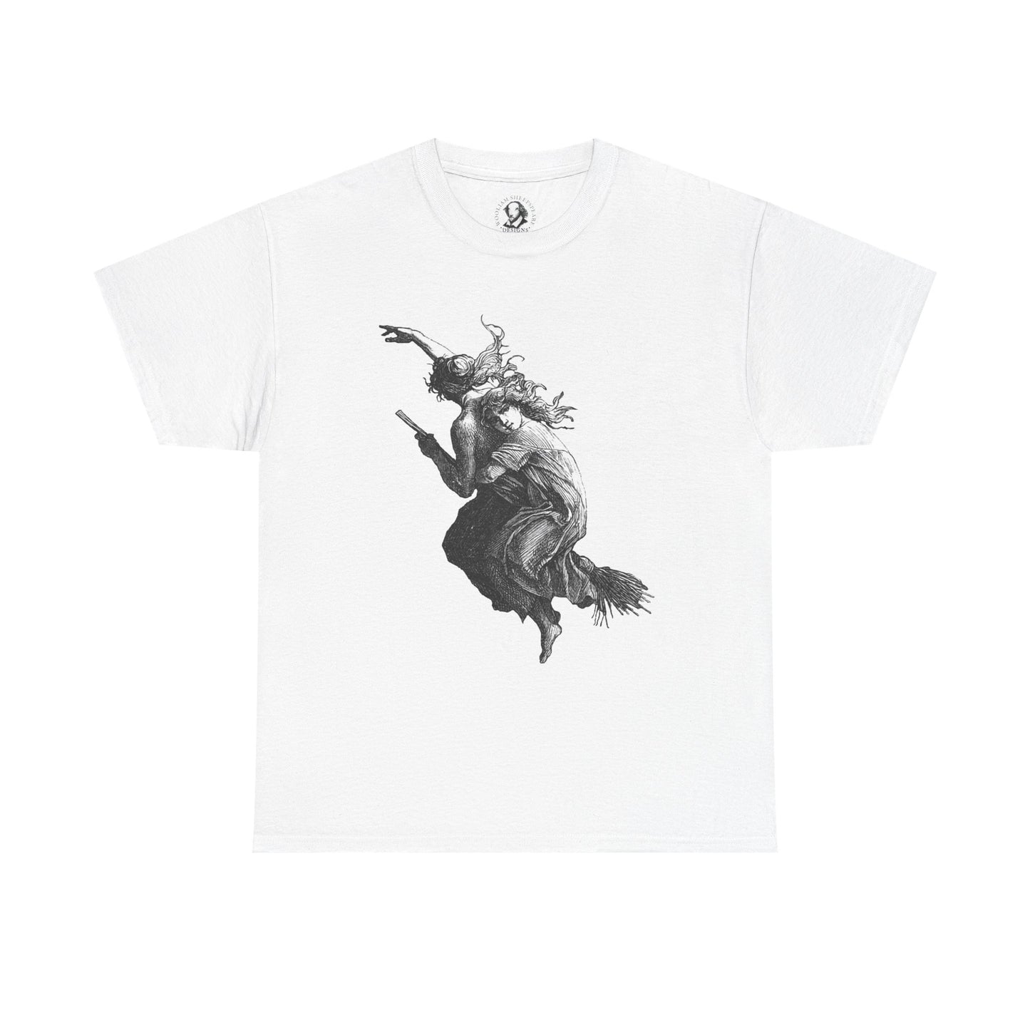 Witches on Broomstick - Gothic Vintage Witchcraft Artwork Tee, Dark Academia Occult Halloween Shirt