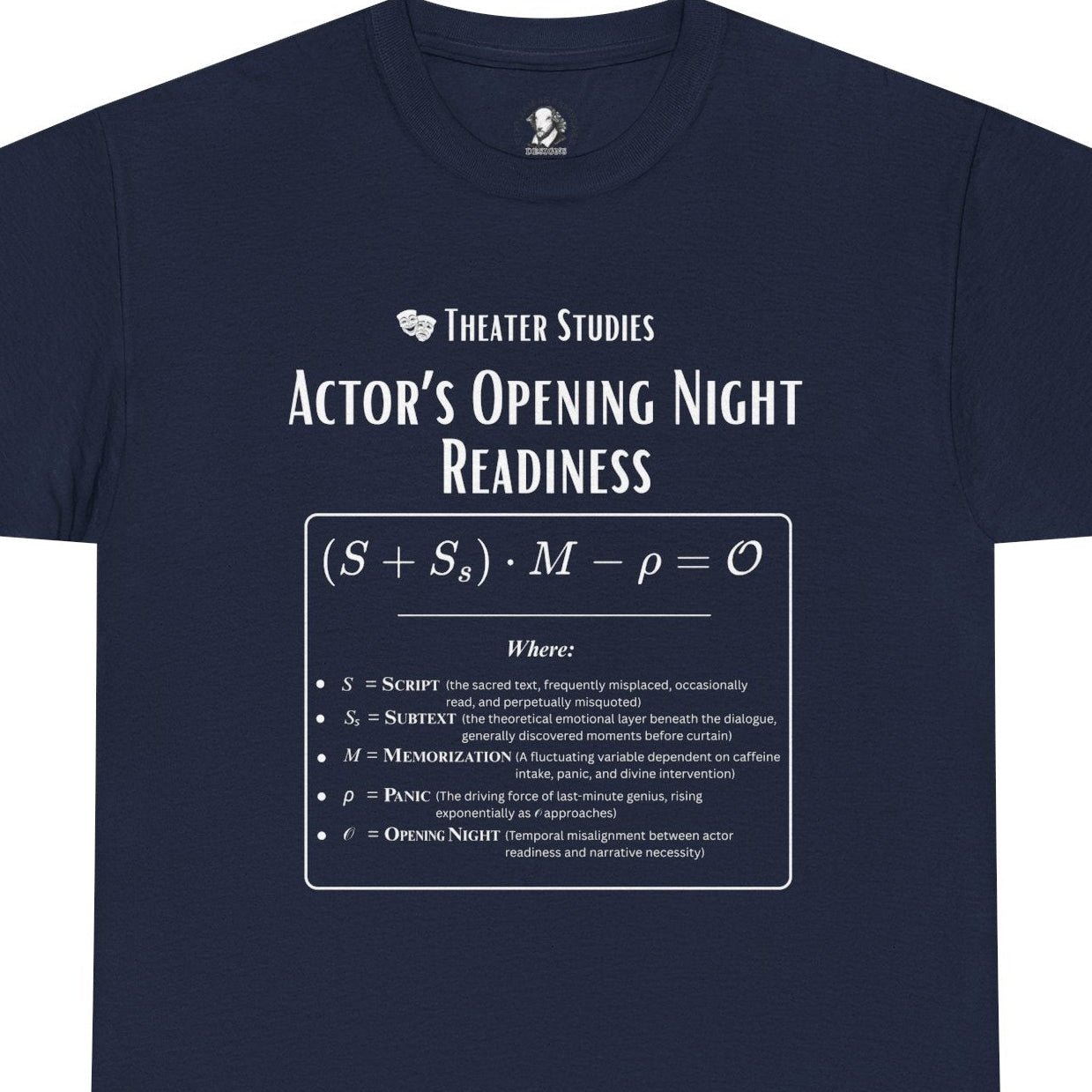 Theater Math - Actor’s Opening Night Readiness Equation | Scientific Theater Collection | Actor Gift Tee