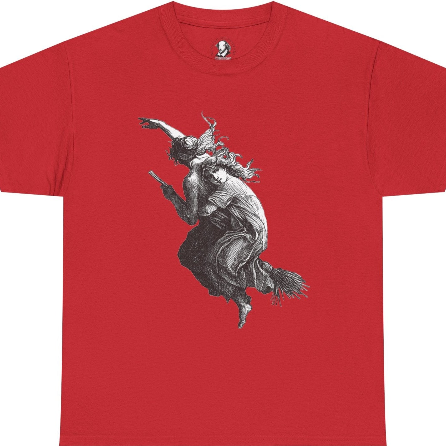 Witches on Broomstick - Gothic Vintage Witchcraft Artwork Tee, Dark Academia Occult Halloween Shirt