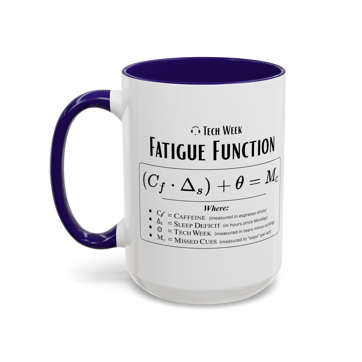Theatre Math - Tech Week Fatigue Function Mug - Funny Theater Science Coffee Cup | Director Mug, Drama Teacher Humor (11oz & 15oz)