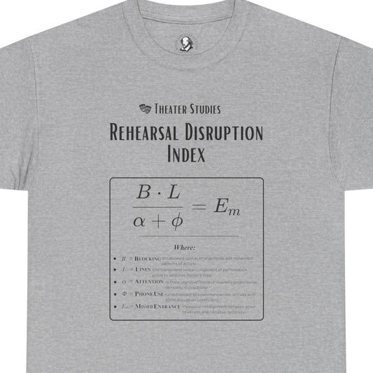 Theatre Math - Rehearsal Disruption Index | Funny Theater Rehearsal Shirt | Stage Humor Tee | Scientific Theater Collection