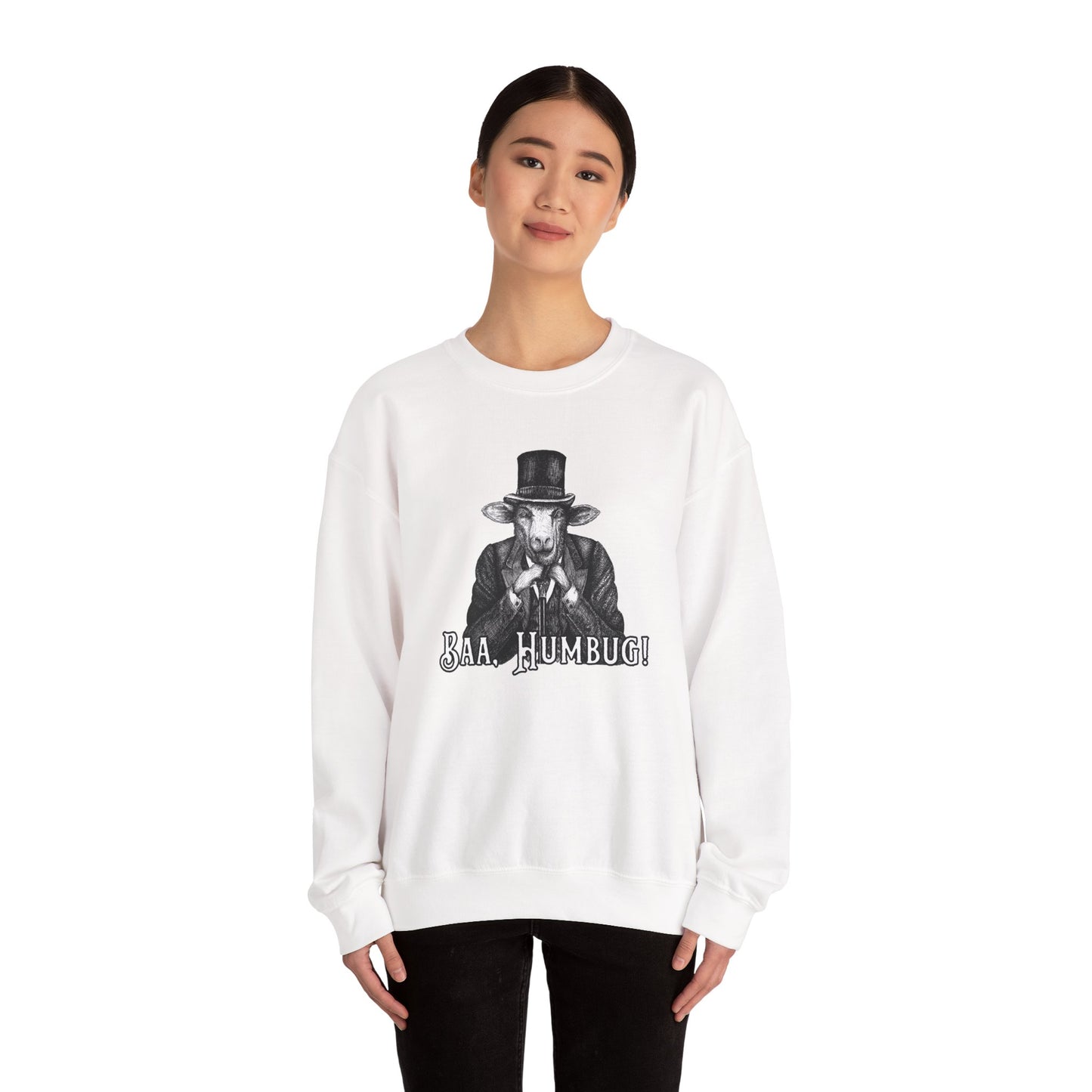 Baa, Humbug Scrooge Twist Crewneck Sweatshirt - Funny Christmas Unisex Jumper, Xmas Gift, Holiday Apparel, Novelty Clothing, Winter Top