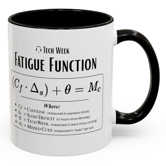 Theatre Math - Tech Week Fatigue Function Mug - Funny Theater Science Coffee Cup | Director Mug, Drama Teacher Humor (11oz & 15oz)