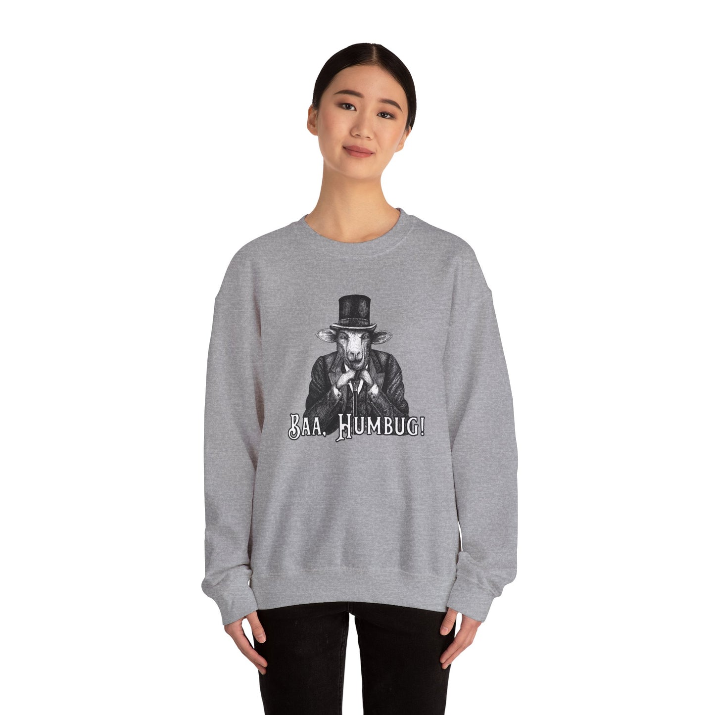 Baa, Humbug Scrooge Twist Crewneck Sweatshirt - Funny Christmas Unisex Jumper, Xmas Gift, Holiday Apparel, Novelty Clothing, Winter Top