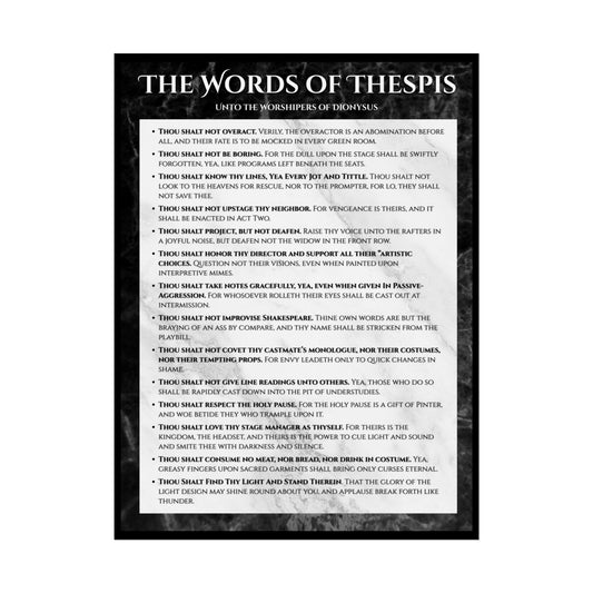 Actor Commandments Print - "The Words of Thespis," Combined - Funny Theatre Wall Art, Gifts for Actors, Stage Managers, Drama Teachers