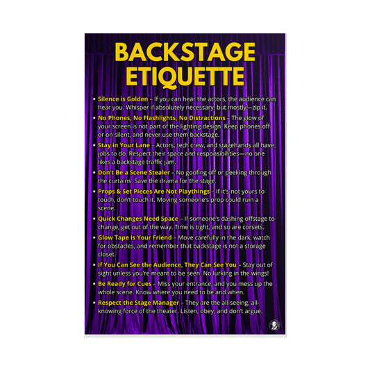 Backstage Etiquette Poster: Theater Classroom Rules - Drama Club Decor - Stage Crew and Tech Crew Sign