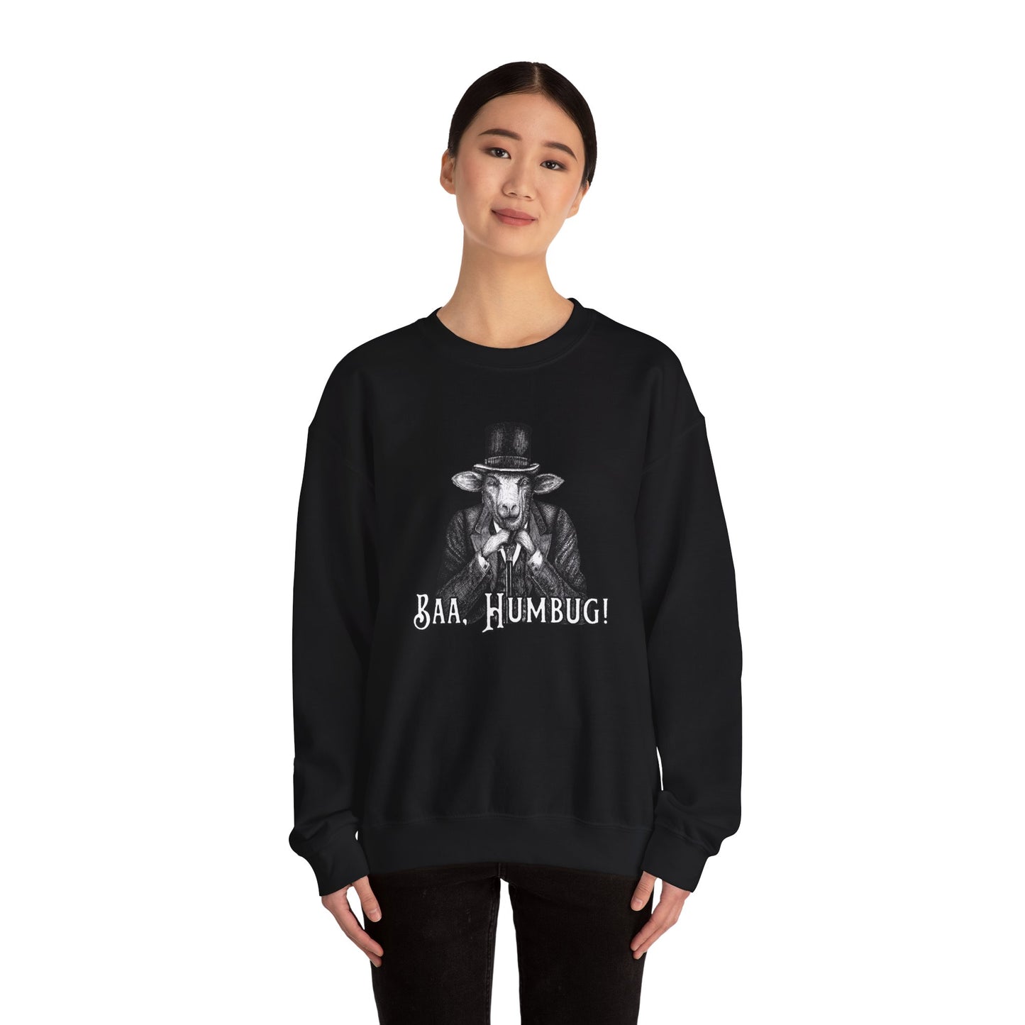 Baa, Humbug Scrooge Twist Crewneck Sweatshirt - Funny Christmas Unisex Jumper, Xmas Gift, Holiday Apparel, Novelty Clothing, Winter Top