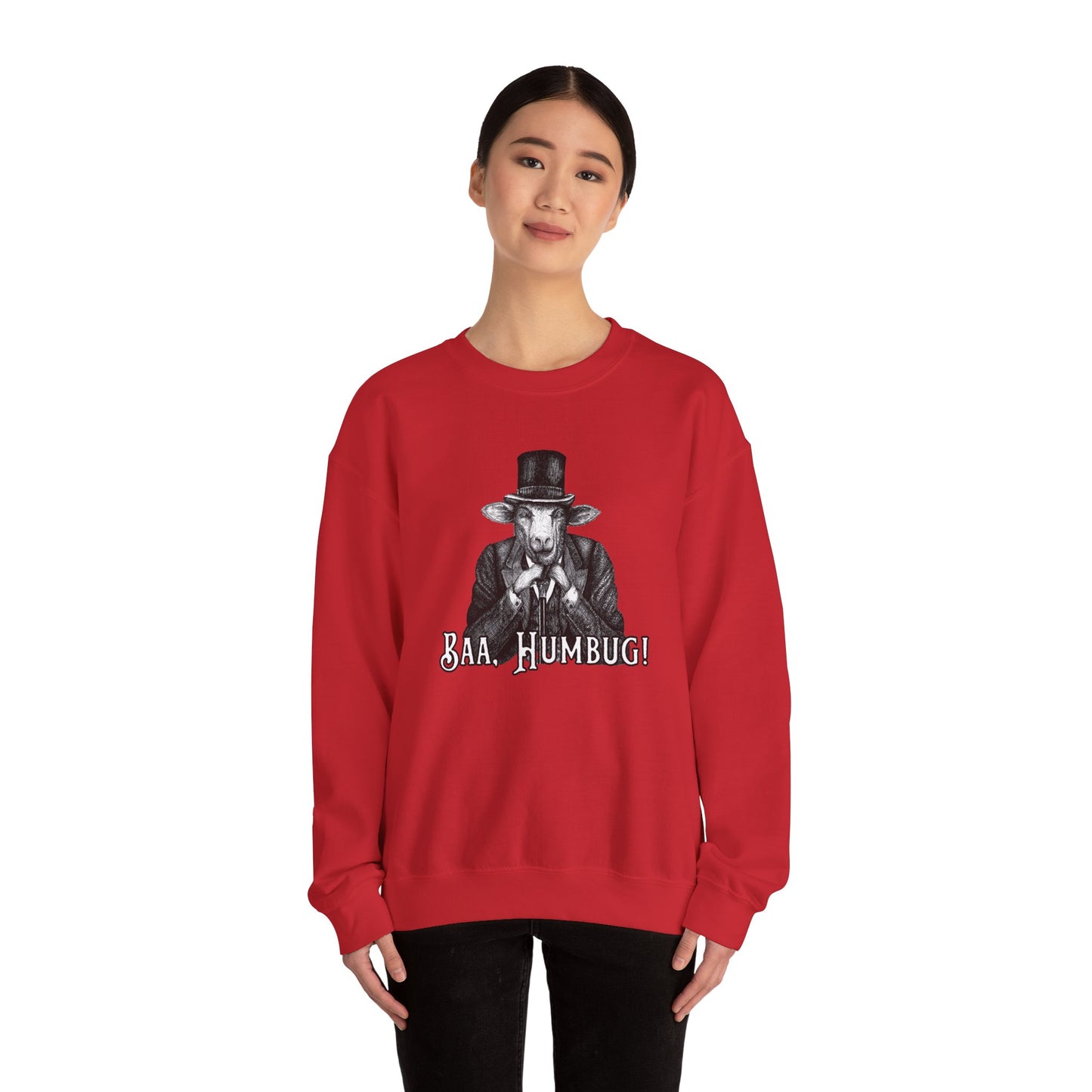 Baa, Humbug Scrooge Twist Crewneck Sweatshirt - Funny Christmas Unisex Jumper, Xmas Gift, Holiday Apparel, Novelty Clothing, Winter Top