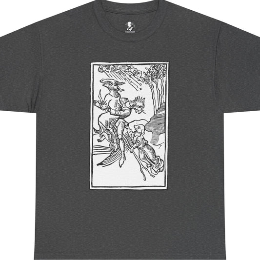 Vintage Witches on Brooms Woodcut T-Shirt - Gothic Occult Witchcraft Print Tee, Witchy Tee, Halloween Shirt, Occult Clothing