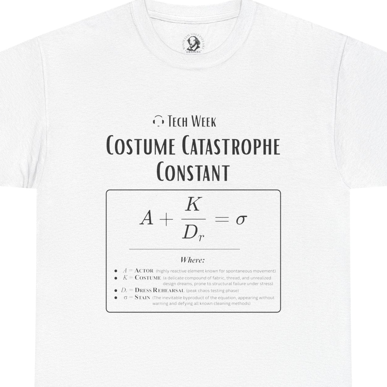 Theatre Math - Costume Catastrophe Constant | Funny Theater Shirt | Scientific Theater Collection | Drama Teacher or Costume Crew Gift
