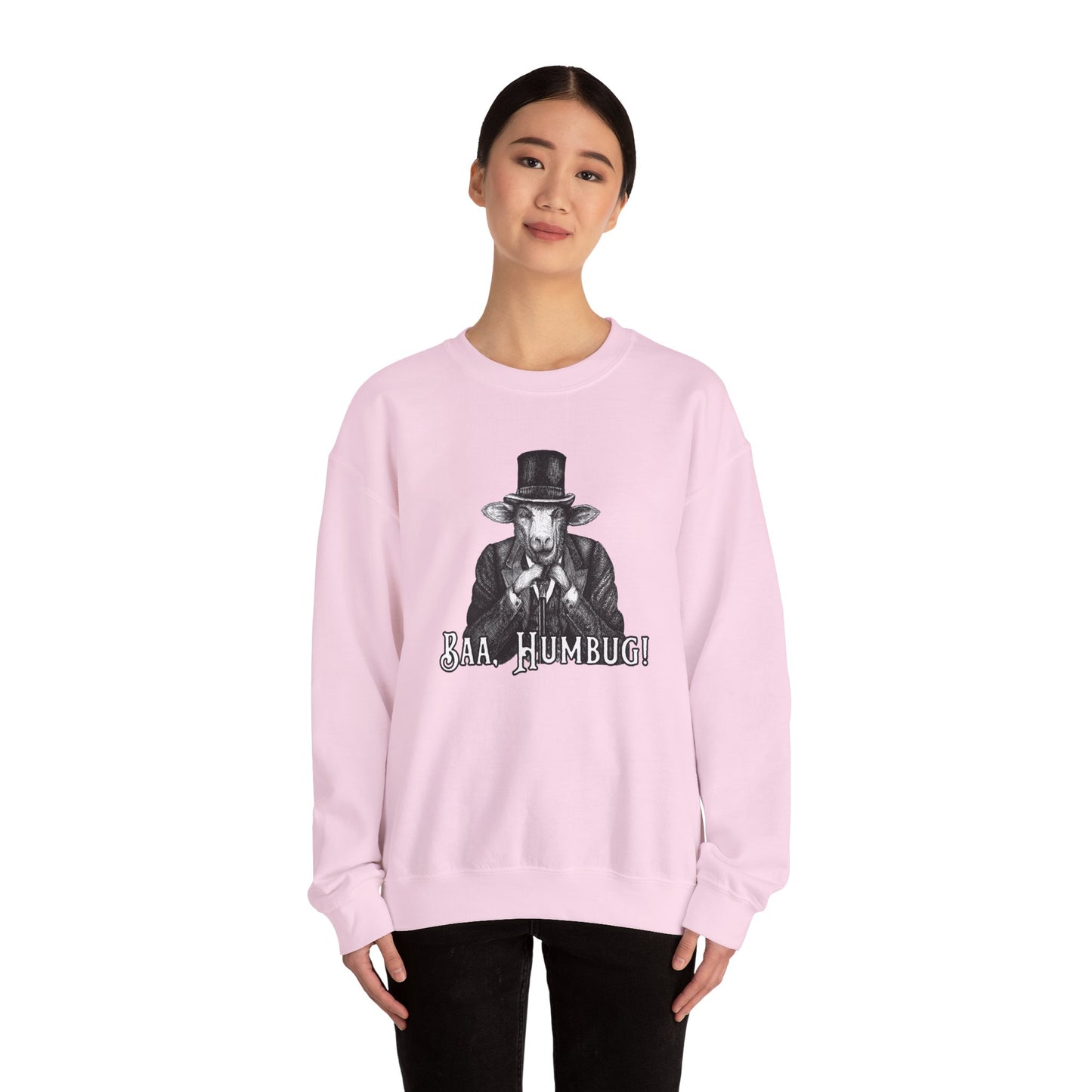 Baa, Humbug Scrooge Twist Crewneck Sweatshirt - Funny Christmas Unisex Jumper, Xmas Gift, Holiday Apparel, Novelty Clothing, Winter Top
