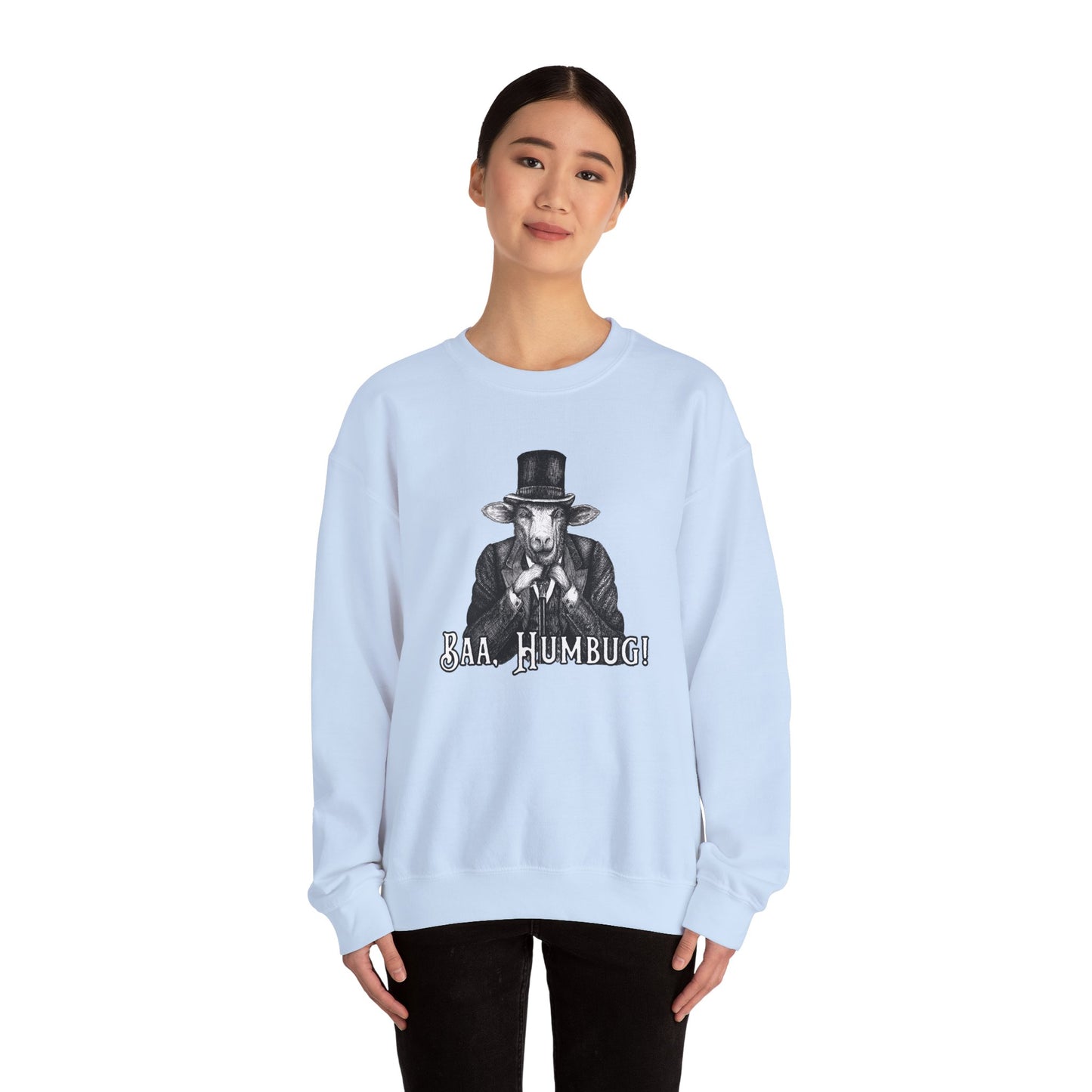 Baa, Humbug Scrooge Twist Crewneck Sweatshirt - Funny Christmas Unisex Jumper, Xmas Gift, Holiday Apparel, Novelty Clothing, Winter Top