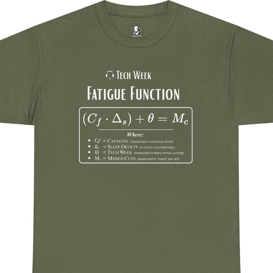Theatre Math - Tech Week Fatigue Function | Funny Stage Manager Shirt | Theater Math Humor Tee | Scientific Theater Collection
