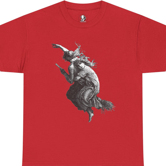 Witches on Broomstick - Gothic Vintage Witchcraft Artwork Tee, Dark Academia Occult Halloween Shirt