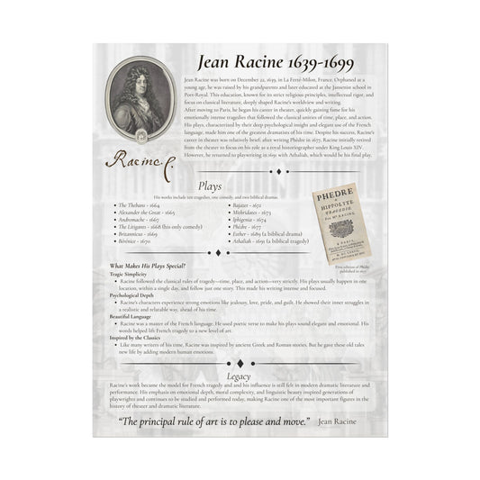 Jean Racine Tragedy Poster - French Neoclassical Drama Educational Print for Theater and Literature Lovers (18x24 or 24x36)